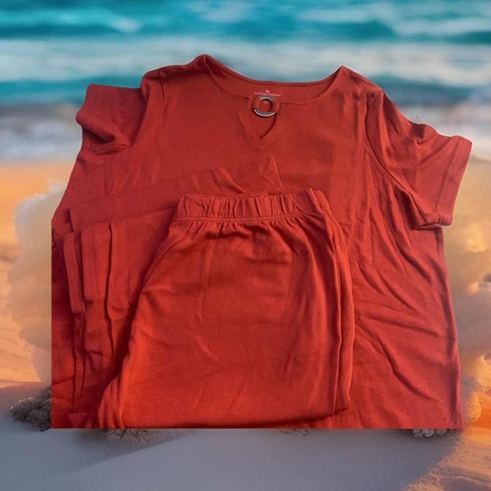 Woman Within Antique Strawberry Red Matching 2-Piece Set Plus Size 1X Comfy New